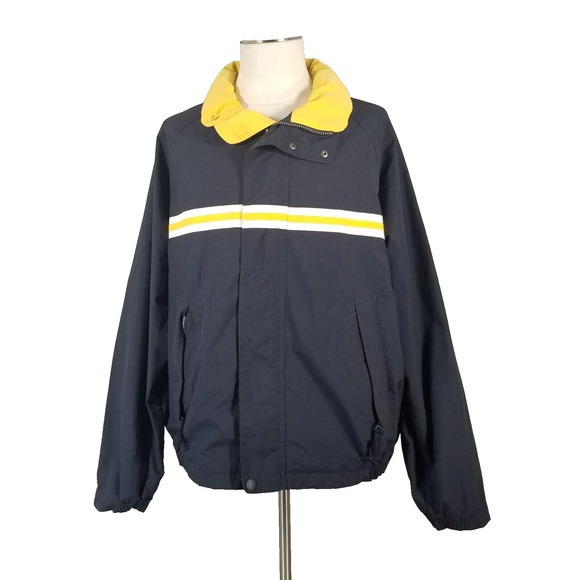 Nautica Jacket Windbreaker Mens XL Full Zip Hood Navy Y2K Nylon Rain Sailing